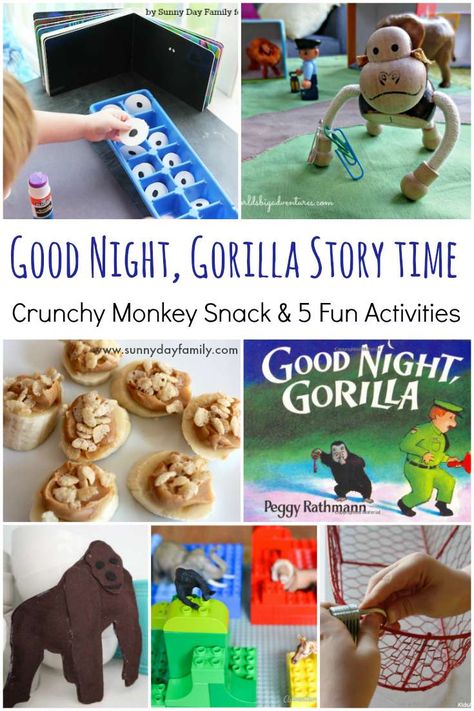 Everything you need for a Good Night, Gorilla story time including a yummy snack and 5 fun extension activities! Goodnight Gorilla Craft, Good Night Gorilla, Snowman Snack, Goodnight Gorilla, Fun Food For Kids, Gorilla Craft, Picture Book Activities, Childrens Books Activities, Literature Activities