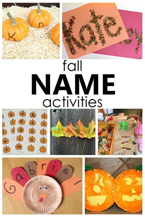 Start teaching the alphabet and help kids learn to recognize and spell their own name with these fun fall name activities for preschool and kindergarten. Fall Name Activities, Name Activities For Preschool, November Crafts Preschool, Fall Prek, Grandchildren Activities, Tk Ideas, September Ideas, Preschool Fall, November Activities