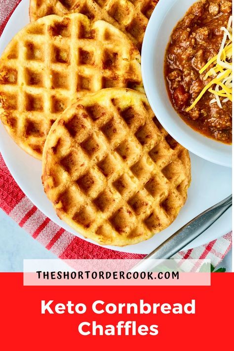 Cornbread chaffles made with almond flour are the best Mini Dash keto waffle recipe. A savory easy side for chili, soup, or salads. This low-carb almond flour cornbread recipe is fluffy on the inside and crisp on the outside with all the flavors of corn but is grain-free & gluten-free.Making keto-friendly cornbread chaffles is quick and easy. The must-have equipment is a Mini Dash waffle maker. #chaffles #ketowaffle #minidash #ketosidedish #ketocornbread Keto Waffle Recipe, Mini Waffle Recipe, Low Carb Cornbread, Keto Cornbread, Dash Recipe, Thrive Recipes, High Fat Low Carb Recipes, Gluten Free Cornbread, Waffle Maker Recipes