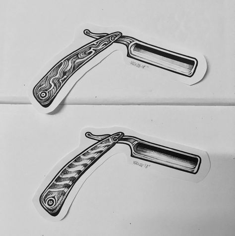 Barber Straight Razor Tattoo, Straight Razor Tattoo Design, Barber Knife Tattoo, Barber Razor Tattoo, Traditional Razor Tattoo, Razor Blade Tattoo Ideas, Traditional Straight Razor Tattoo, Razor Tattoo Old School, Razor Tattoo Design