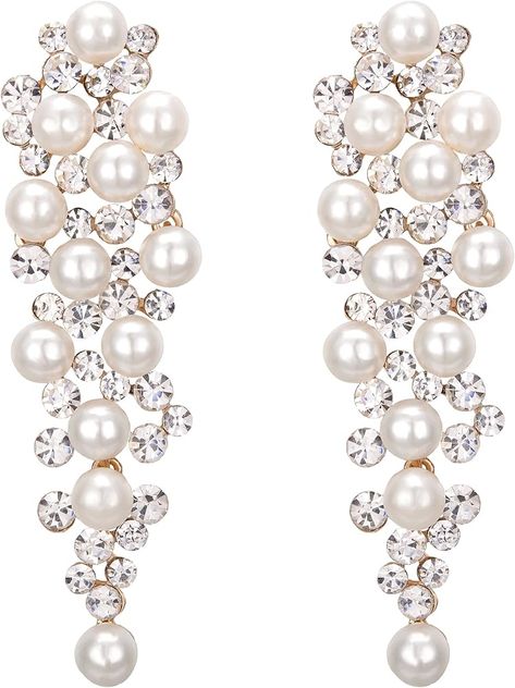 Amazon.com: BriLove Wedding Bridal Simulated Pearl Earrings for Women Crystal Chandelier Multi Beaded Cluster Dangle Earrings Ivory Color Silver-Tone: Clothing, Shoes & Jewelry White Garden Party, Styling Moodboard, Wants List, Cluster Chandelier, Figure Fashion, Bridal Styling, Bridal Wedding Earrings, Ivory Earrings, Silver Diamond Earrings