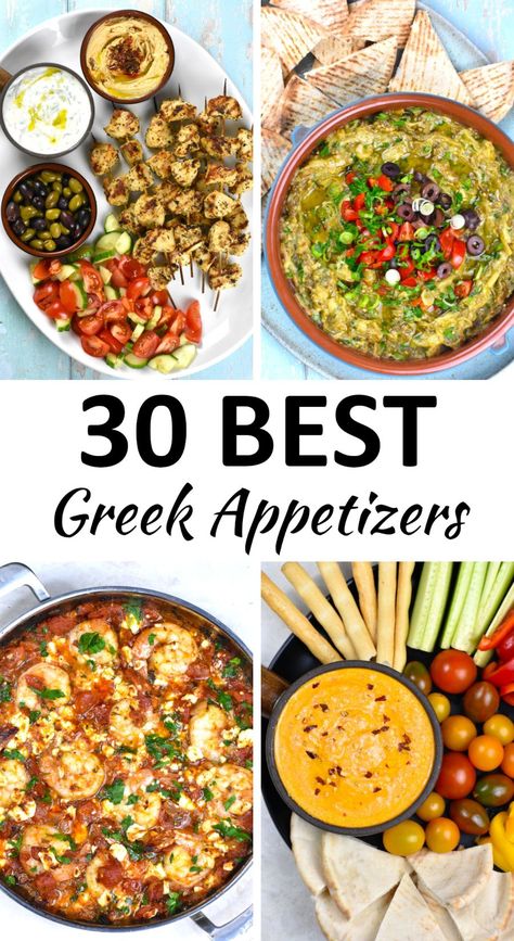 The 30 BEST Greek Appetizers - GypsyPlate Greek Party Food Appetizers, Greek Dishes Appetizers, Vegan Greek Appetizers, Easy Greek Appetizers Parties Food, Greek Mezze Recipes, Greek Hors D'oeuvres, Greek Platter Mediterranean Dishes, Greek Food Side Dishes, Greek Food Appetizers