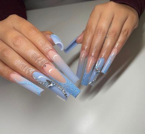 Prom Nails Acrylic Light Blue, Baby Blue Acrylic Nails Square, Fun Manicure Ideas, Nail Info, Toes Ideas, Baby Blue Acrylic Nails, Nails Photos, Fun Manicure, Blue Coffin Nails