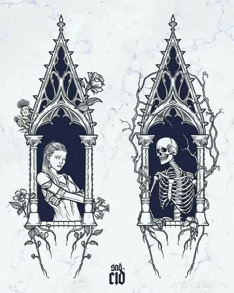 Dark Architecture Tattoo, Church Window Tattoo, Glass Window Tattoo, Victorian Gothic Tattoo Ideas, Gothic Cathedral Tattoo, Gothic Windows Tattoo, Stained Glass Window Tattoo, Gothic Architecture Tattoo, Cathedral Tattoo