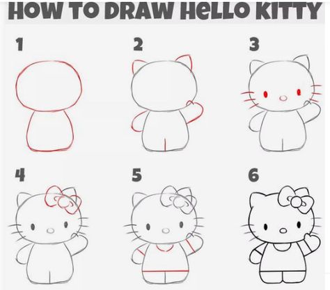 How Do You Draw Hello Kitty, How To Draw A Hello Kitty, Cute Drawings Simple Tutorial, How Draw Hello Kitty, Hello Kitty And Spiderman Drawing Easy, Cute Paper Designs To Draw, Easy Things To Draw In School, Easy Drawings With Steps, Stuff To Draw Step By Step