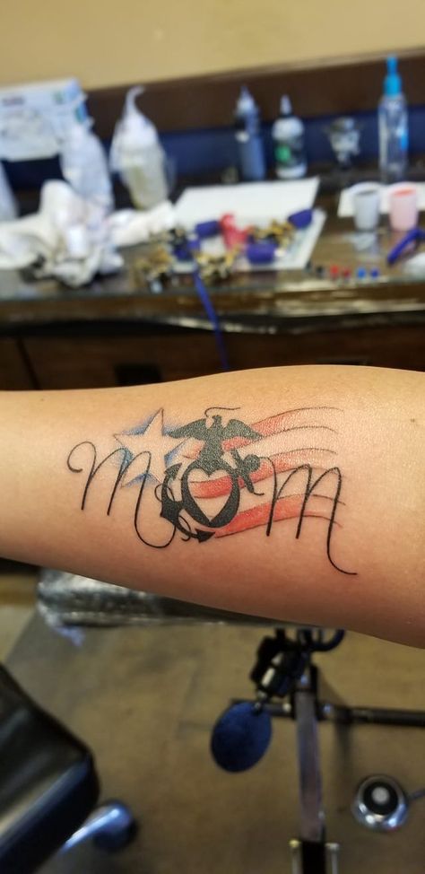 Marine Son Tattoo, Marine Corp Mom Tattoos, Us Navy Tattoos For Moms, Proud Marine Mom Tattoo, Army Mom Tattoos Sons Mothers, Marine Corps Nails Designs Usmc, Army Mom Tattoos Sons, Police Mom Tattoo, Navy Mom Tattoo Ideas