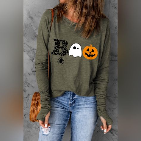 Halloween Graphic Long Sleeve T-Shirt 5 - 10 Business Days Shipping As They Are Created Features: Basic Stylesheer: Opaquestretch: Slightly Stretchymaterial Composition: 95% Polyester, 5% Elastaneimportedproduct Measurements:S: Bust 39 In, Sleeve Length 31.4 In, Length 28.5 Inm: Bust 41 In, Sleeve Length 32 In, Length 29.3 Inl: Bust 42.9 In, Sleeve Length 32.6 In, Length 30 Inxl: Bust 46 In, Sleeve Length 33.2 In, Length 30.8 In2xl: Bust 49.1 In, Sleeve Length 33.7 In, Length 31.6 Inc Offers Are Green Halloween, Halloween Long Sleeve, Halloween Graphic, Blank Apparel, Halloween Shirts, Black Halloween, Graphic Top, Halloween Boo, Sleeve Detail