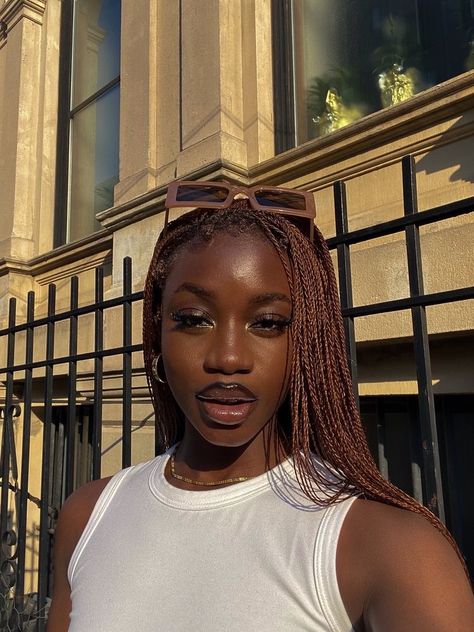 Brown Box Braids, Brown Braids, The Blacker The Berry, Red Box Braids, Colored Box Braids, Hair Styles Braids, Styles Braids, Colored Braids, Colors For Dark Skin