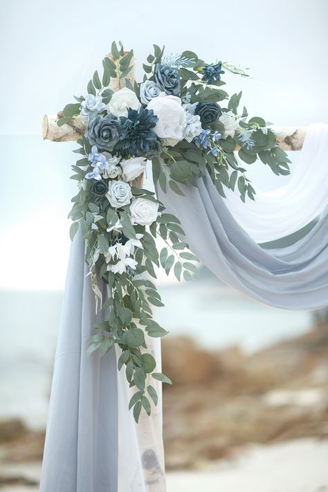 Romantic Wedding Arch, Sweetheart Table Flowers, Wedding Arch Draping, Arch Draping, Decorations For Wedding, Blue Wedding Decorations, Light Blue Wedding, Wedding Arch Flowers, Arch Flowers