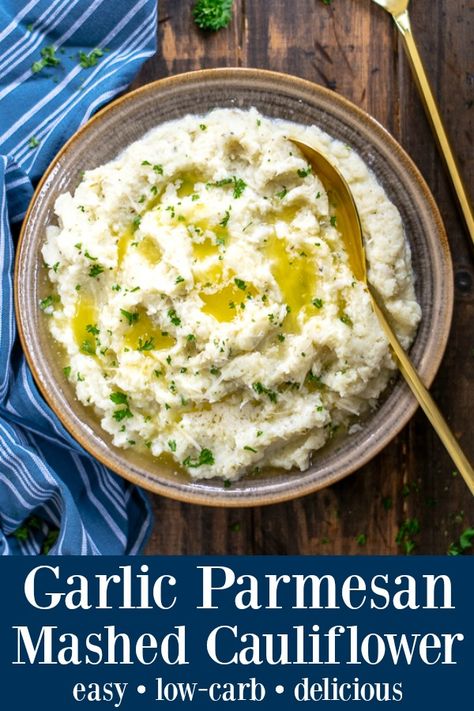 Califlower Mashed, Wife Recipes, October Recipes, Garlic Mashed Cauliflower, Parmesan Mashed Potatoes, Mashed Cauliflower Recipe, Carb Sides, Cauliflower Mashed Potatoes, Cauliflower Puree