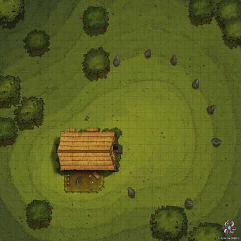 https://www.patreon.com/drmapzo #dnd #map #dungeonsanddragons #battlemap #fantasy #dungeon #forest #cabin #path #woods #farm #5e #5eart #5emap #environment #adventure #magic #outdoors #wilderness #plains #forgottenrealms #roll20 #fantasygrounds #gameart #art #tabletop #rpg #pathfinder #heroclix #encounter #grid #miniatures #cartography Dnd Open Field Map, Cabin Battlemap, City Slums, Sheep Pen, Dead Forest, Fantasy Dungeon, Pen And Paper Games, Map Ideas, Building Map