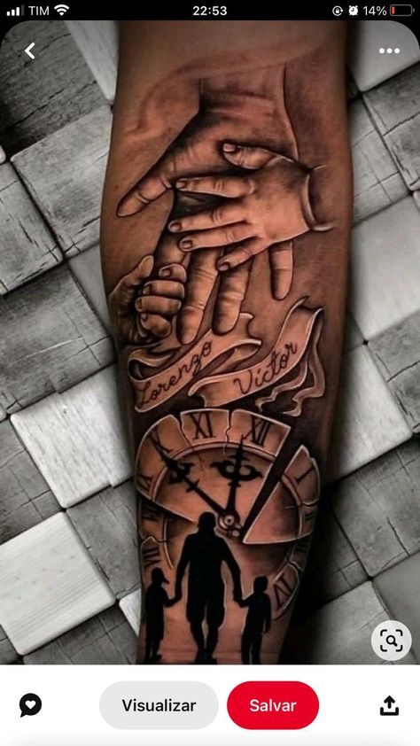 Tattoo Family Ideas Men, Family Tattoos For Men Arm, Family Sleeve Tattoo, Father Tattoos, Cross Tattoo For Men, Men Tattoos Arm Sleeve, Upper Arm Tattoos, Tattoo For Son, Men Stuff