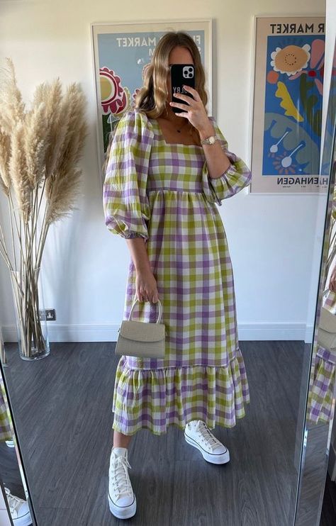 Patty Dress, Best Dresses, Elegante Casual, Check Dress, Lilac Dress, Modest Fashion Outfits, Spring Dress, Looks Vintage, Outfits Casuales