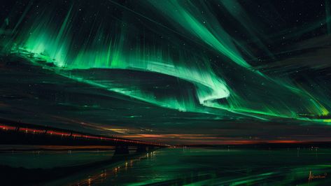 ArtStation - Northern Lights, Alena Aenami Alena Aenami, Northern Lights Wallpaper, Northern Lights (aurora Borealis), Aurora Borealis Northern Lights, Lit Wallpaper, The Aurora, Wallpaper Design, Night City, Computer Wallpaper