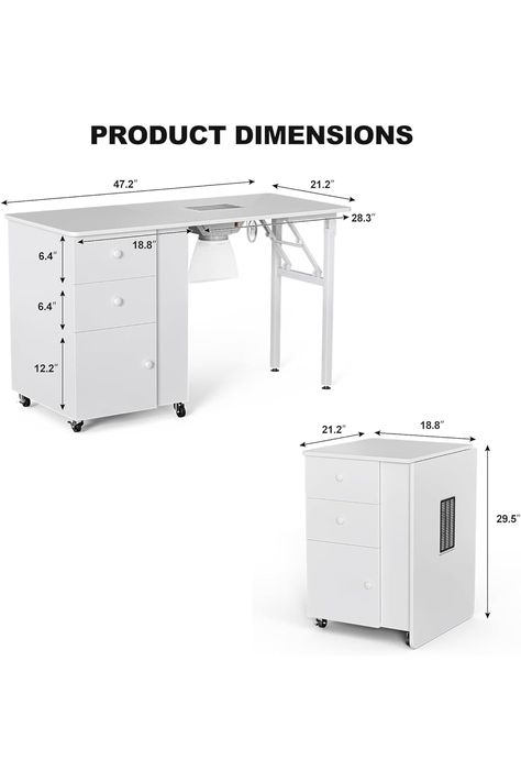 Foldable Manicure Table Nail Table,Folding Nail Desk Station for Nail Tech w/Electric Downdraft Vent,Lockable Wheels,Foldable Nail Arm Rest,Storage Drawers,Wooden Handles(White) Downdraft Vent, Desk Station, Nail Arm Rest, Nail Desk, Nail Table, Table Folding, Manicure Table, Arm Rest, Storage Drawers