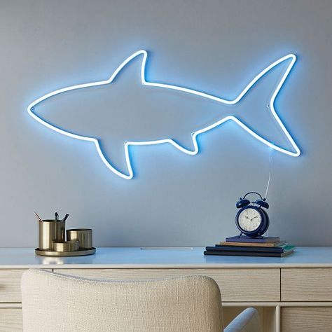 light | Pottery Barn Teen Shark Theme Room, Shark Themed Bedroom, Shark Bedroom, Shark Room, Ocean Bedroom, Home Decor Ideas Kitchen, Surf Room, Shark Decor, Ocean Room