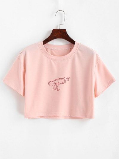 Pink Cropped T-shirt With Graphic Print For Spring, Pink Dinosaur Print Short Sleeve Top, Cheap Pink Graphic Cropped T-shirt, Pink Cropped T-shirt With Graphic Print And Short Sleeve, Summer Blouse Outfit, Spring Pink Cropped T-shirt With Graphic Print, Gothic Mode, Baseball T Shirts, Cute Girl Outfits