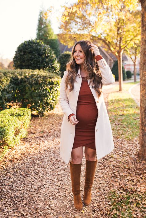 #maternity #fashion #style #jewelry #fall #hair #coat #stylethebump #holiday #winterfashion #nails #red #dresses #skirts #blush #baby hello its loh #boots #suede Fall Dresses With Boots Pregnant, Maternity Dress And Boots, Baby Shower Dress With Boots, Maternity Sweater Dress With Boots, Maternity Bodycon Dress Outfits Winter, Pregnant Fall Wedding Guest Outfit, Gender Reveal Winter Outfit, Baby Shower Dresses Fall, Maternity Party Outfit Winter