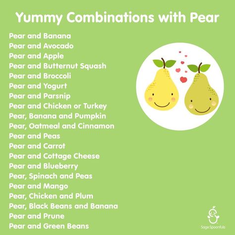 Baby Food Puree Combinations, Pear Baby Puree, Prune Smoothie, Help With Constipation, Baby Weaning Foods, Avocado Baby Food, Sage Spoonfuls, Baby Food Guide, Baby Meal Plan