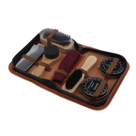 8-piece Shoe Care Kit with Shoe Polishing Brush Set Description: Shoe shine kit perfect for keeping your shoes shined when travelling or on the move. Leather shoe care kit is enclosed in the zippered storage case for keeping. Kit inculdes: shoe polish, oil sponge brush, brush, shoe horn, shoe cloth, storage box. These are enough to meet your daily life on the maintenance of various types of shoes. Storage Bag Size: Approx. 17 x 10.3 x 5cm / 6.69 x 4.06 x 1.97inch Specification: Main Material: Wo Leather Shoe Care, Shoe Shine Kit, Shoe Care Kit, Cloth Storage, Shoe Polish, Shoe Shine, Shoe Horn, Leather Boot Shoes, Care Kit