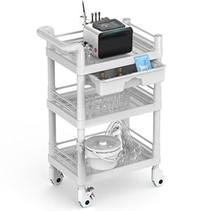 Beauty Trolley Cart with Wheels, Esthetician Cart with Handrail, Bucket and Big Drawer, 3 Tier Heavy Duty Beauty Cart, Load 330lbs, 360° Rotate Silent Wheels Esthetician Cart, Spa Cart, Beauty Trolley, Salon Cart, Vacuum Therapy, Plastic Shoe Boxes, Cart With Wheels, Spa Equipment, Therapy Machine