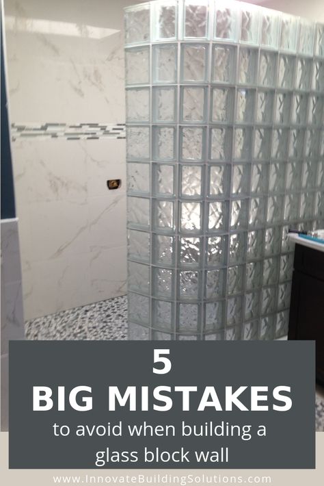 Don't make these glass block wall mistakes! Check out the 5 BIG mistakes you need to avoid before starting that glass block wall project | Innovate Building Solutions | #GlassBlockWall #GlassBlockDesign #WalkInShower #NoShowerDoor | No Shower Door Design | Glass Block Wall | Glass Block Design Ideas Glass Blocks Shower Wall, Glass Block Exterior Wall, Glass Block Shower Wall Bathroom, Glass Block Bathroom Ideas, Glass Brick Shower Ideas, Glass Cubes Wall, Glass Block Design Ideas, Glassblock Showers, Glass Blocks In Bathroom