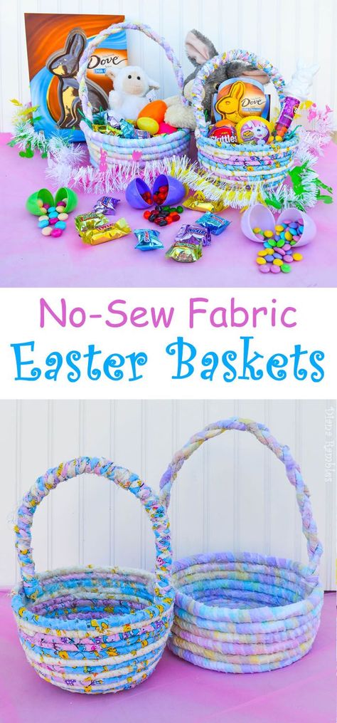 No-Sew Fabric Easter Basket #SweeterEaster AD #Tutorial Easter Basket Ideas For Kids Diy, Homemade Easter Basket Ideas, Quilted Easter Baskets, Homemade Easter Baskets, Diy Osterschmuck, Easter Baskets To Make, Easter Basket Crafts, Basket Tutorial, Easter Stuff