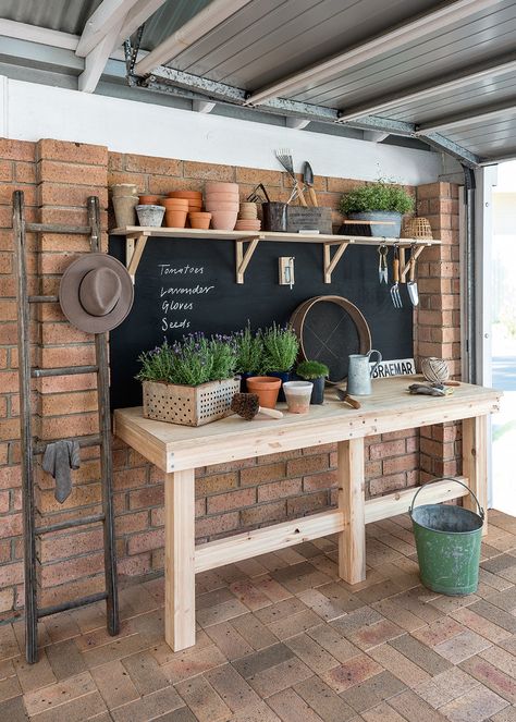 Five sneaky ways to store more in your garage | Better Homes & Gardens Bunny Farm, Garden Shed Interiors, Shed Makeover, Shed Interior, Garden Tattoo, Shed Organization, Potting Table, Greenhouse Shed, Backyard Greenhouse