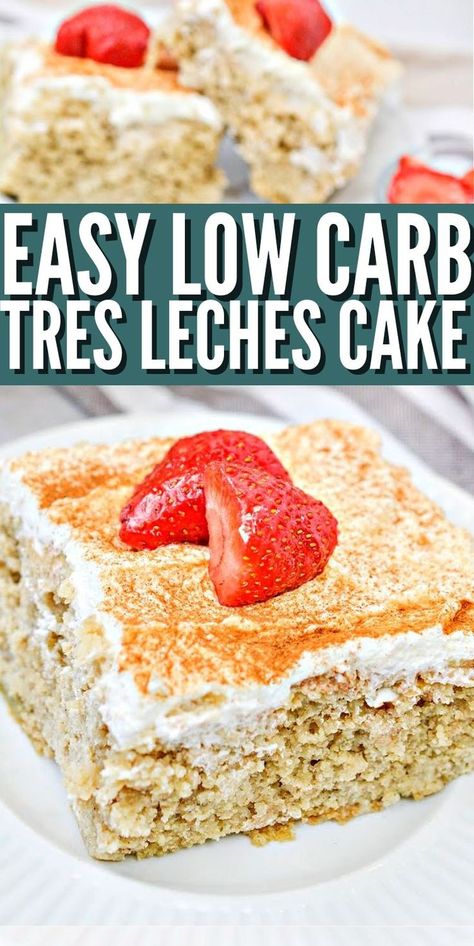 Easy Low Carb Tres Leches Cake - Learn how to make a classic Mexican dessert with low-carb ingredients. Low-carb tres leches cake is a rich, spongy cake. #lowcarb #Lowcarb #lowcarbdiet #lowcarbtreslechescake #ketocake #treslechescake #mexicandessert #mexicanrecipes #tresleches #baking #dessert #sugarfreedessert #food #recipes Protein Tres Leches Cake, Keto Mexican Dessert Recipes, Gf Tres Leches Cake, Easy Keto Cake Recipes, Low Carb Mexican Dessert, Low Carb Recipes Mexican, Low Carb Tres Leches Cake, Keto Mexican Dessert, Tres Leches Cake Healthy