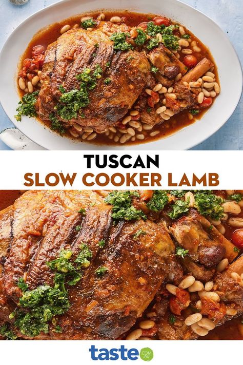 Lamb Leg Slow Cooker, Slow Cooked Leg Of Lamb, Lamb Slow Cooker Recipes, Tomato Paste Recipe, Slow Cooker Lamb, Lamb Leg, Slow Cooked Lamb, Leg Of Lamb, Cannellini Beans