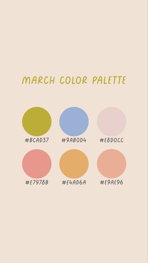 March Color Pallete, Color Palette With Periwinkle, Trendy Color Schemes, March Colour Palette, Bold Spring Color Palette, Spring Hex Color Palette, Vintage Spring Color Palette, Simple Color Pallete, May Colour Palette