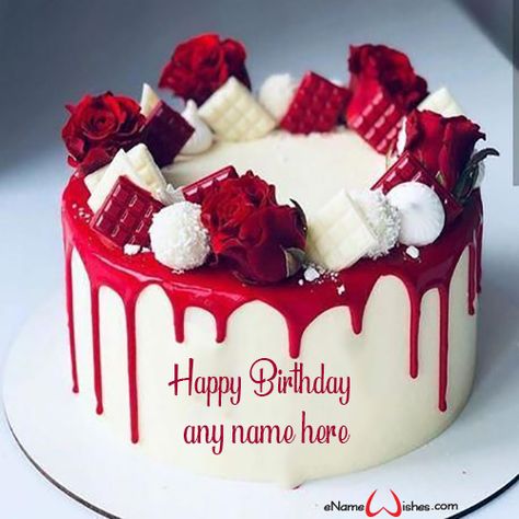 Happy Birthday Cake with Customized Name - Best Wishes Birthday Wishes With Name Beautiful Red Velvet Cake, Red Cake Decoration Birthday, Red Birthday Cake, Red Velvet Cake Decoration, Name On Cake, Red Velvet Birthday Cake, Write Name On Cake, Birthday Cake Write Name, Colorful Birthday Cake