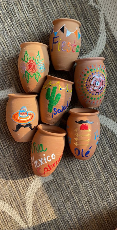 Mexican Small Business, Diy Cantaritos, Mexican Jarritos Centerpieces, Mexican Diy Decorations, Mexico Aesthetic Party, Mexican Store Aesthetic, Mexican Party Theme Ideas, Cantaritos Decoration, Mexican Style Party