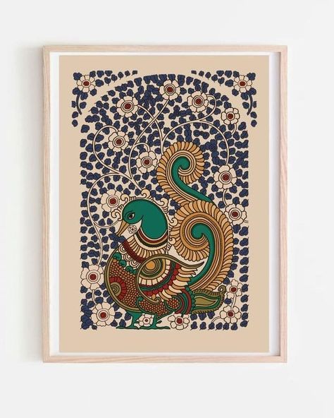 Kalamkari Art Paintings, Kalamkari Art Easy, Kalamkari Peacock Designs, Kalamkari Painting Easy, Indian Folk Art Painting, Kalamkari Peacock, Kalamkari Art, Indian Peacock, Indian Wall Art