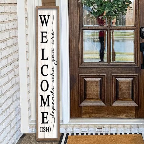 PRICES MAY VARY. 【Perfect Size 】: Welcome-ish Funny sign is 45" tall and 9" wide , 1" thick, weighs 2.5 lb. Ready to hang anywhere you want guests to see in your home, such as the porch, yard, entrances, entryways, front porches and walls and any conspicuous position. 【Welcome sign for front porch】: Package includes 1 vertical welcome sign.The vertical porch sign is the perfect all season wall and porch decor addition to any house. can be left outside year-round. 【Highquality Material】: the hang Porch Life, Welcome Signs Front Door, Home Outside, Modern Rustic Farmhouse, Signs Decor, Door Signs Diy, Wooden Welcome Signs, Welcome To My House, Front Porch Signs