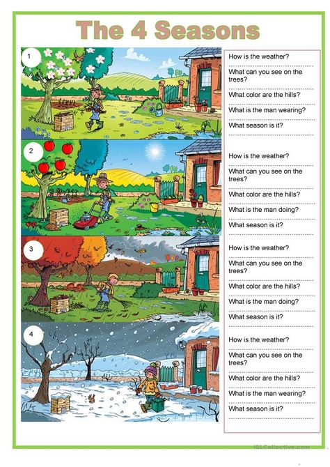 Describe The Picture Worksheet, Seasons Lessons, Seasons Worksheets, Picture Comprehension, French Flashcards, Picture Composition, Kids Homework, French Activities, French Language Lessons