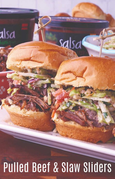 Bbq Roast Beef Sliders, Pulled Pork Sliders With Slaw, Slaw For Pork Sliders, Kalua Pork Sliders With Slaw, Beef On Weck Sliders, Sliders Recipes Beef, Homemade Slaw, Pulled Beef, Beef Sliders