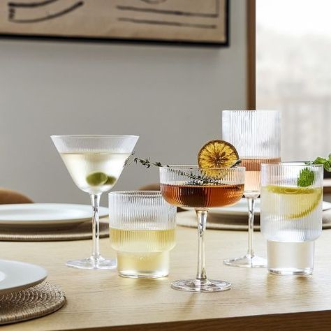 Fluted Collection | West Elm Modern Glassware, Email Branding, Mark And Graham, Cocktail Glasses, Glassware Set, Thanksgiving Table, Bar Accessories, Key Details, Flutes