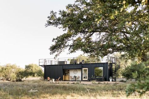 The Shipping Container at Desert Rose Ranch - Shipping containers for Rent in Johnson City, Texas, United States - Airbnb 40ft Shipping Container, Home Gym Design Garage, Garage Door Styles, Glass Garage Door, Deck Party, Garage Style, Container Houses, Backyard Office, Appartement Design