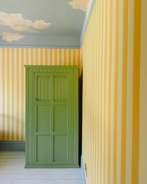 All Posts • Instagram Striped Bedroom, Stripe Wall, Kids Rooms Inspo, Painted Wardrobe, Yellow Nursery, Striped Room, Striped Walls, English Decor, Bathroom Paint Colors