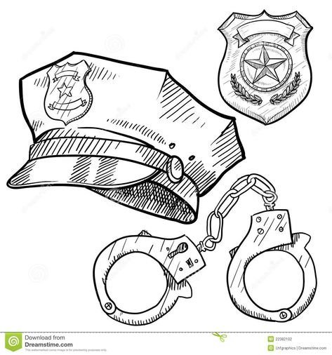 Handcuffs Drawing, Police Officer Hat, Police Crafts, Police Art, Police Officer Badge, Police Hat, Animale Rare, Police Badge, Hand Sketch