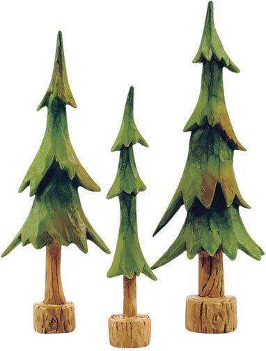 Set of three small resin pine trees are a great accent for resin collectible displays. Trees range from 2-1/2" to 3" tall. Pine Tree Drawing, Tre Kunst, Wooden Trees, Santa Carving, Simple Wood Carving, Deco Nature, Tree Carving, Wood Carving Designs, Wood Carving Patterns