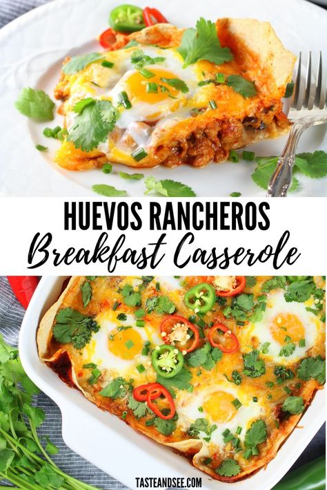 This Huevos Rancheros Breakfast Casserole is the perfect one pan Mexican breakfast!  Full of healthy goodness and tons of yummy flavors! #MexicanRecipes #AuthenticMexicanFood #Blackbeans #Casserole #BreakfastRecipes #TasteAndSee Huevos Rancheros Breakfast, Authentic Mexican Recipes, Mexican Breakfast Recipes, Mexican Breakfast, Mexican Casserole, Huevos Rancheros, Breakfast Recipes Casserole, Mexican Food Recipes Authentic, Breakfast Brunch Recipes