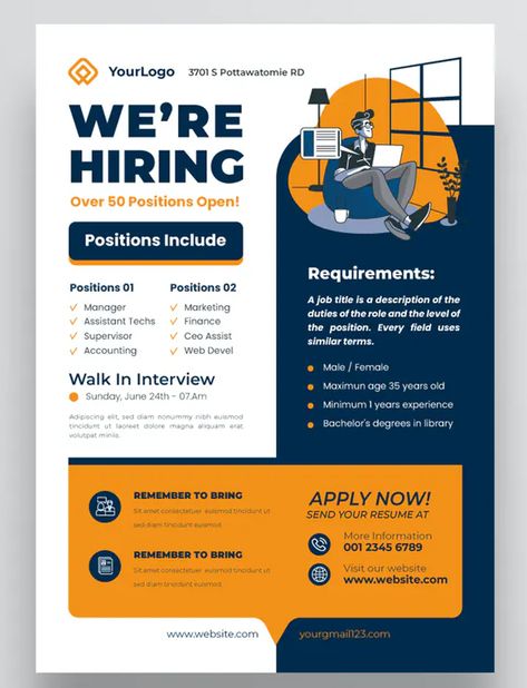 Company Job Hiring Flyer Advertisement Template AI, EPS, PSD Job Vacancy Advertisement Design, Hiring Template Design, Job Flyer Design, Job Poster Design Ideas, Vacancy Flyer Design, Recruitment Flyer Design, Job Vacancy Poster Design, Job Advertisement Poster, Job Hiring Poster Creative