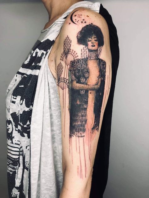 Tattoo Leg Woman, Gustav Klimt Tattoo, Xoil Tattoo, Klimt Tattoo, Phoenix Tattoo For Men, Vintage Tattoos, Nouveau Tattoo, Fashion Tattoo, Kunst Tattoos