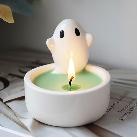 PRICES MAY VARY. Funny Design : This chost candle holder is very unique, cute little ghosts are warming their hands. Such cute, interesting, and warm scenes always keep us in a good mood High Quality : The candlestick is made of ceramics, and its excellent craftsmanship makes the surface of the candle holder smooth and glossy, making the kitten even more lively and cute About Size : The candle holder size is 7.2x7.2cm/2.8x2.8inches (W*H) ,it fit tea light and wishing candles Stable and Weighty : Friends Ghost, Halloween Candlesticks, Polymer Clay Candle, Ghost Candle, Cat Candle Holder, Floating Candle Holders, Cute Halloween Decorations, Ghost Candles, Clay Candle