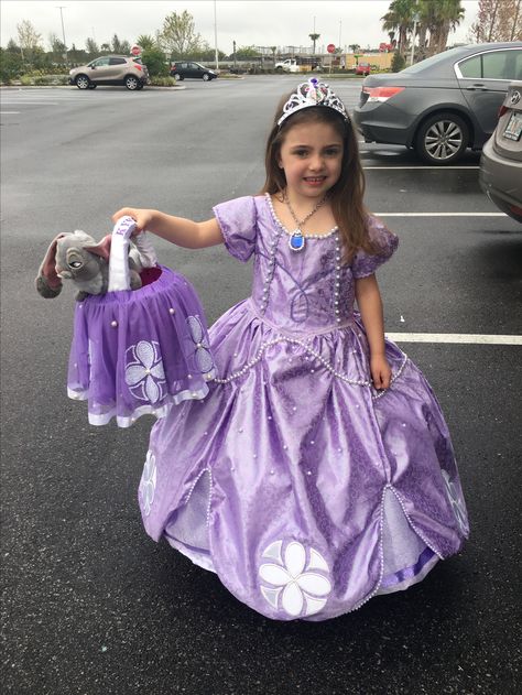 Sofia the first and Halloween basket Sofia The First Outfit Ideas, Sofia The First Cosplay, Sophia The First Costume, Sofia The First Costume, Aurora Halloween, Sofia The First Dress, Sofia Costume, Princesa Sophia, Halloween Basket