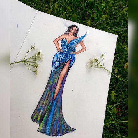 Butterfly Evening Gown, 3d Butterfly Dress, Butterfly Dress Illustration, Butterfly Dress Sketch, Butterfly Dress Gowns, Butterfly Theme Dress, Butterfly Dress Drawing, Butterfly Inspired Dress, Sketches Butterfly