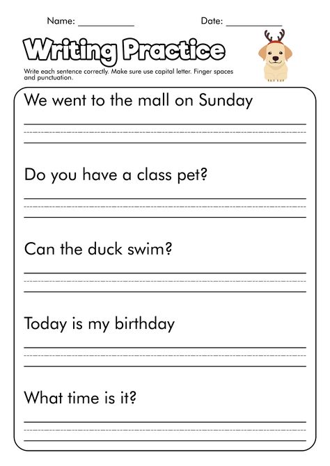 Printable Writing Practice Sheets FBF Writing Practice Worksheets 1st Grades, 1st Grade Handwriting Practice, First Grade Handwriting, Handwriting Practice Sentences, English Writing Practice, 1st Grade Writing Worksheets, Spelling Practice Worksheets, Writing Sentences Worksheets, Learn To Write Cursive