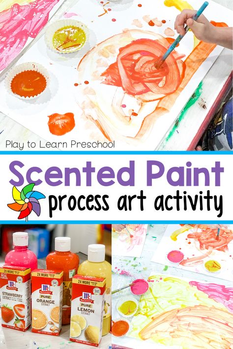 Kids love painting; kids love things that smell. So of course, scented painting is an amazing activity to add to any lesson about the five senses. And as a special bonus, it only requires 2 ingredients! #processart #preschoolactivity Five Senses For Infants, Five Senses Learning Centers For Preschool, 5 Senses Art Project, Smell Senses Activities, Our 5 Senses Preschool, Taste And Smell Activities Preschool, 5 Senses Science Experiments, Taste Preschool Activities, Sense Of Smell Activities For Toddlers